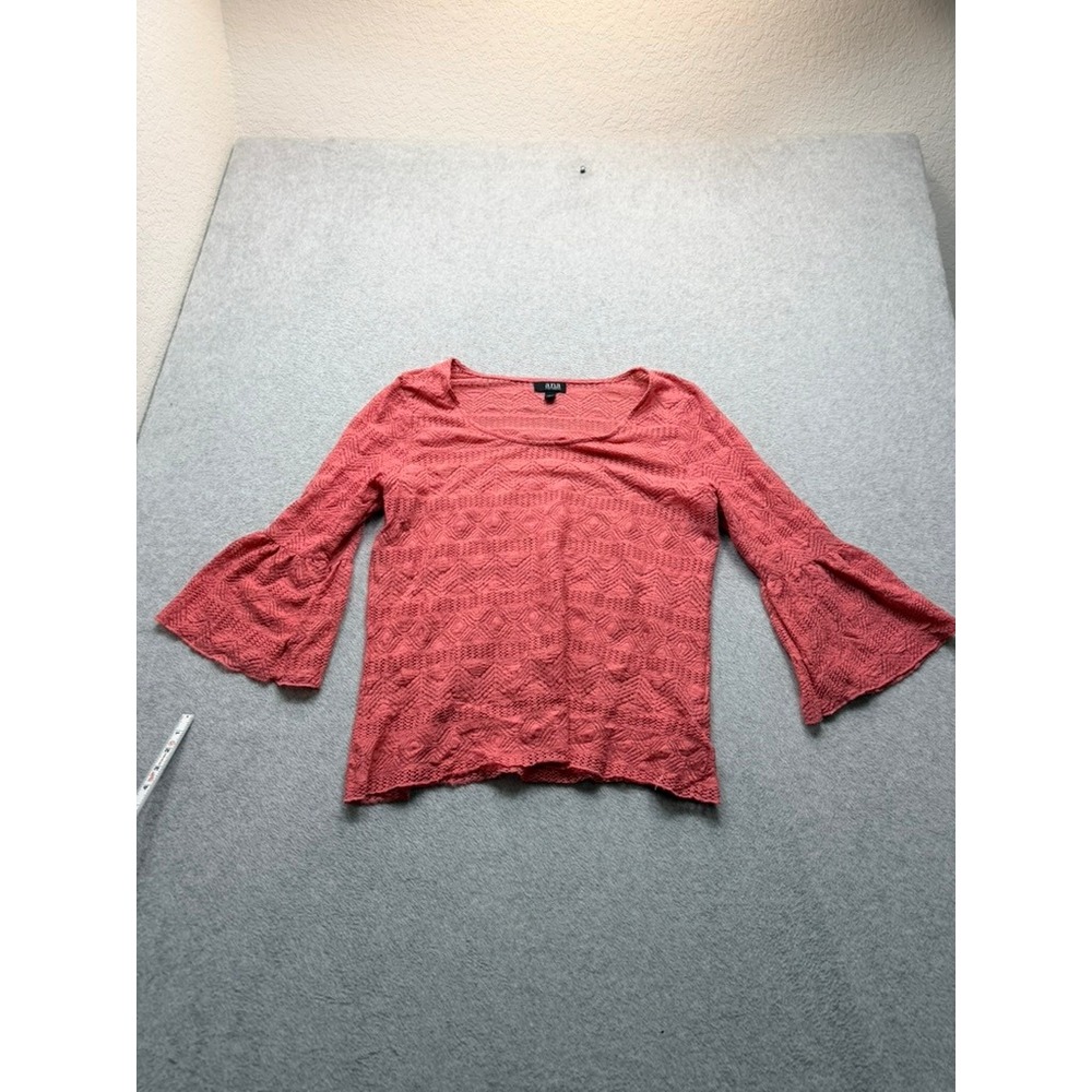 ANA Womens Coral Pink Eyelet Crochet Knit Bell Sleeve Scoop Neck Top XL